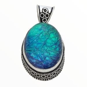 Dichroic Blue Glass Foil Necklace Pendant Boho Style